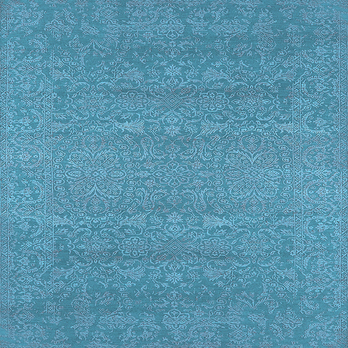 Square Machine Washable Oriental Light Blue Industrial Rug, wshurb2731lblu
