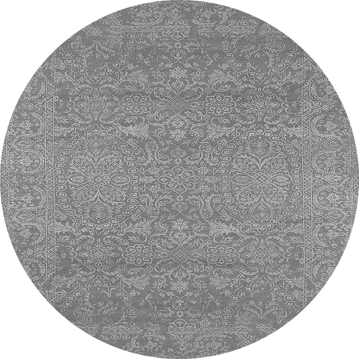 Round Machine Washable Oriental Gray Industrial Rug, wshurb2731gry