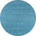 Round Machine Washable Oriental Light Blue Industrial Rug, wshurb2731lblu