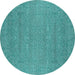 Round Machine Washable Oriental Turquoise Industrial Area Rugs, wshurb2731turq
