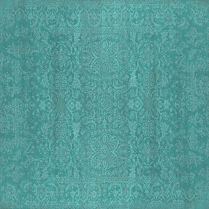 Square Machine Washable Oriental Turquoise Industrial Area Rugs, wshurb2731turq