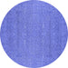 Round Machine Washable Oriental Blue Industrial Rug, wshurb2731blu
