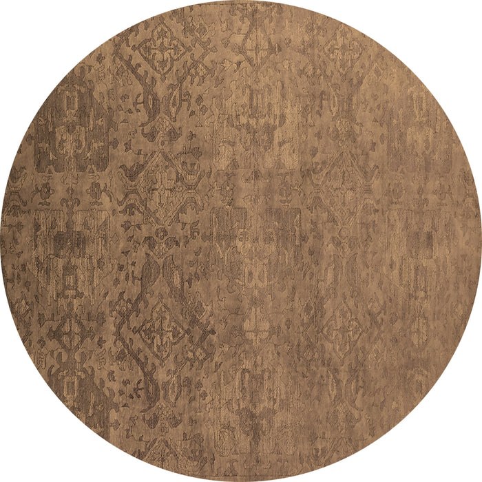 Round Machine Washable Oriental Brown Industrial Rug, wshurb2732brn