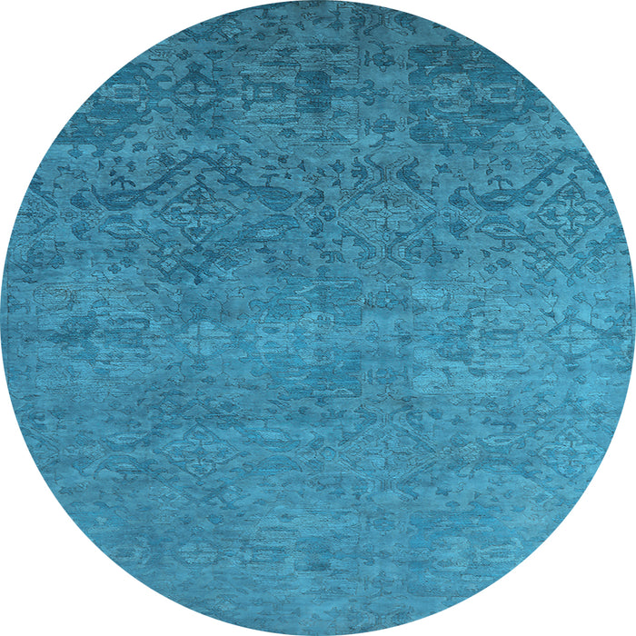 Round Machine Washable Oriental Light Blue Industrial Rug, wshurb2732lblu