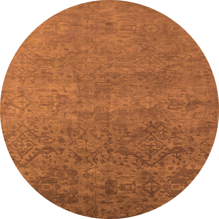 Round Machine Washable Oriental Orange Industrial Area Rugs, wshurb2732org