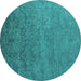 Round Oriental Turquoise Industrial Rug, urb2732turq