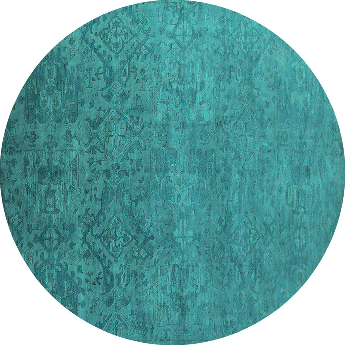 Round Machine Washable Oriental Turquoise Industrial Area Rugs, wshurb2732turq