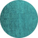 Round Machine Washable Oriental Turquoise Industrial Area Rugs, wshurb2732turq