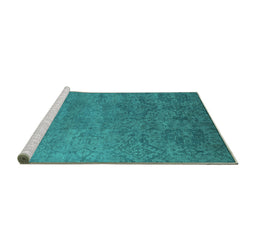 Sideview of Machine Washable Oriental Turquoise Industrial Area Rugs, wshurb2732turq