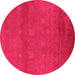 Round Machine Washable Oriental Pink Industrial Rug, wshurb2733pnk