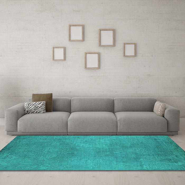 Machine Washable Oriental Turquoise Industrial Area Rugs in a Living Room,, wshurb2734turq