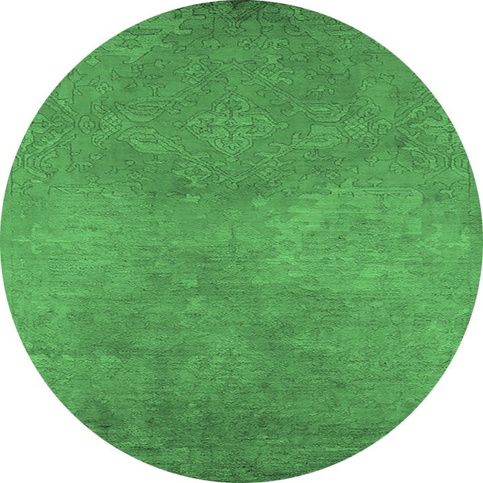 Round Machine Washable Oriental Emerald Green Industrial Area Rugs, wshurb2734emgrn