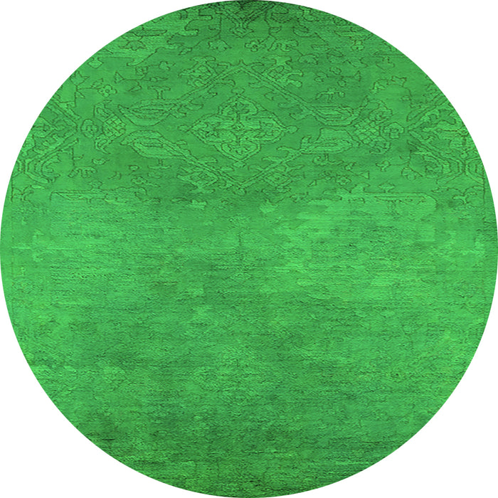 Round Machine Washable Oriental Green Industrial Area Rugs, wshurb2734grn
