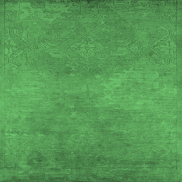 Square Machine Washable Oriental Emerald Green Industrial Area Rugs, wshurb2734emgrn