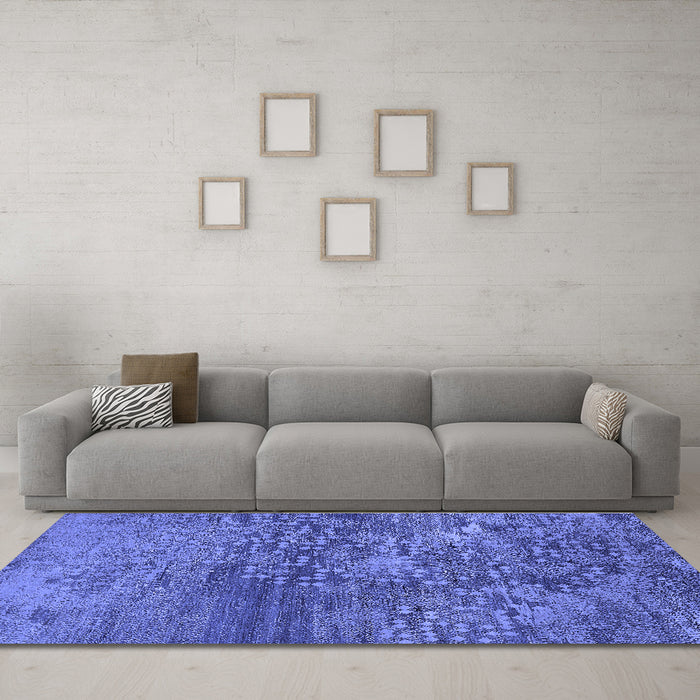 Machine Washable Oriental Blue Industrial Rug in a Living Room, wshurb2735blu