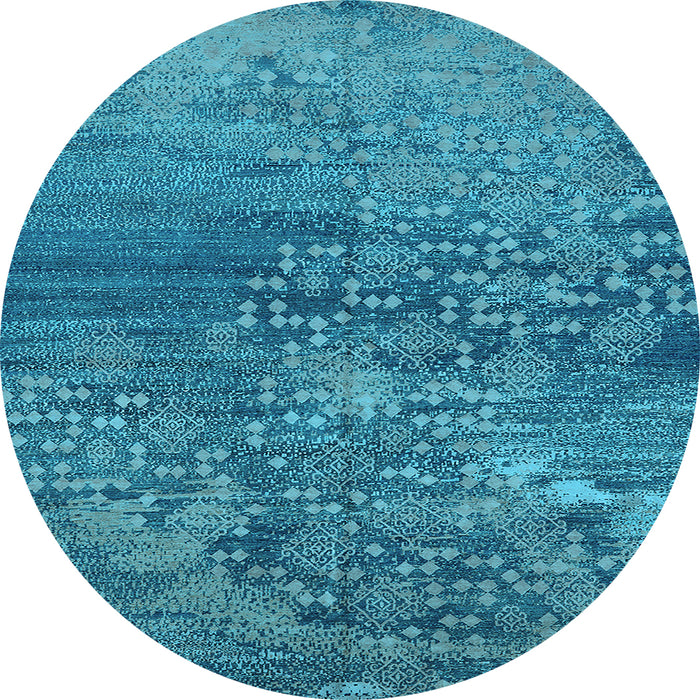 Round Machine Washable Oriental Light Blue Industrial Rug, wshurb2735lblu