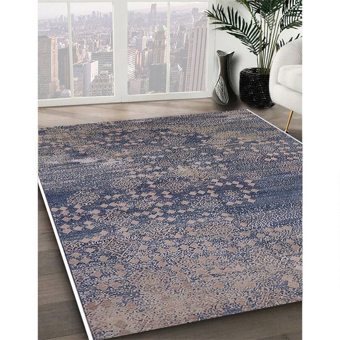 Mid-Century Modern Purple Navy Blue Oriental Rug in Family Room, urb2735