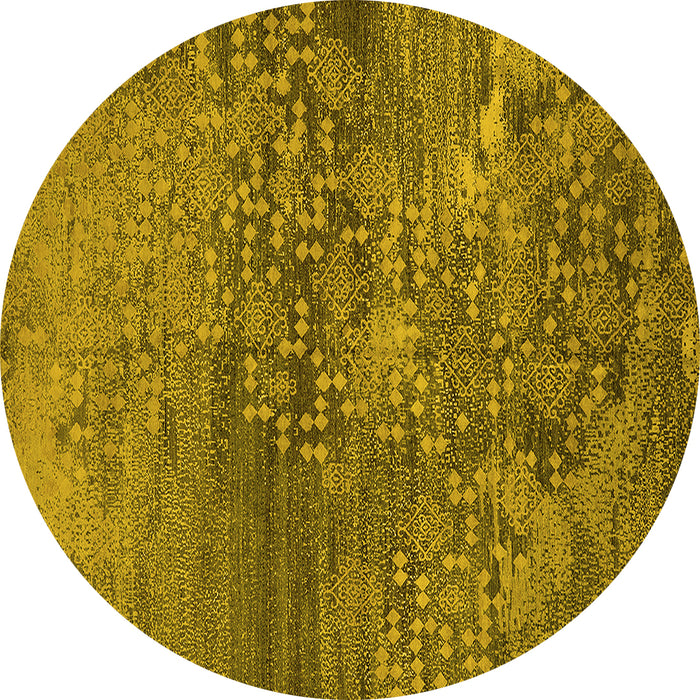 Round Machine Washable Oriental Yellow Industrial Rug, wshurb2735yw