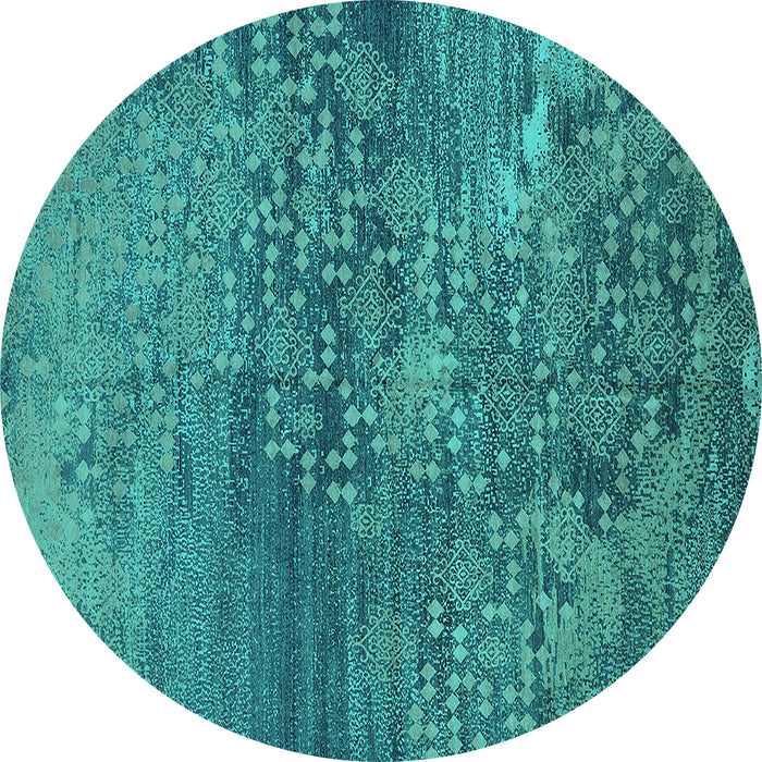 Round Oriental Turquoise Industrial Rug, urb2735turq