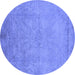 Round Machine Washable Oriental Blue Industrial Rug, wshurb2737blu