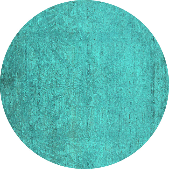 Round Machine Washable Oriental Turquoise Industrial Area Rugs, wshurb2737turq