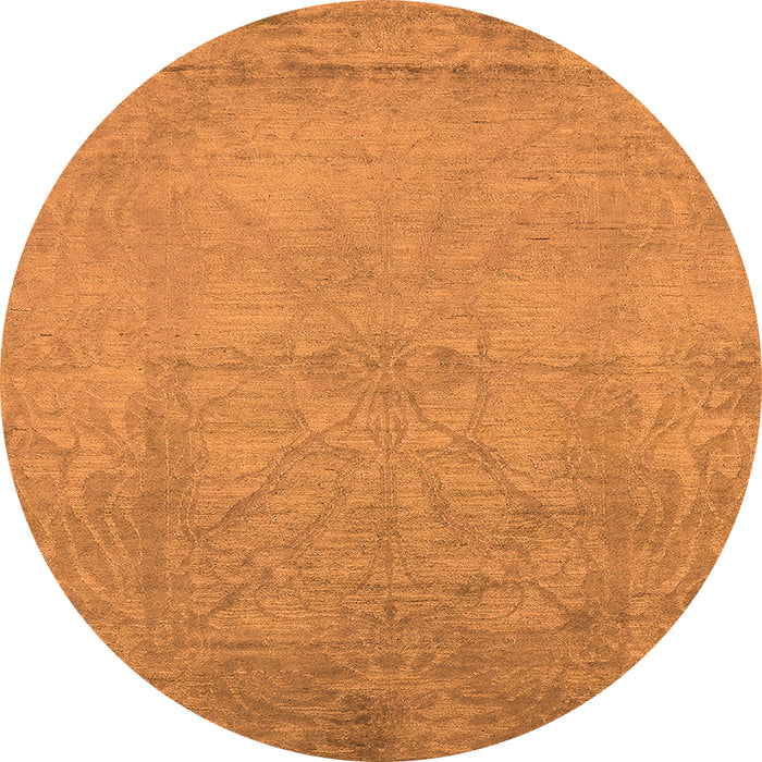 Round Machine Washable Oriental Orange Industrial Area Rugs, wshurb2737org