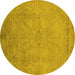 Round Machine Washable Oriental Yellow Industrial Rug, wshurb2737yw