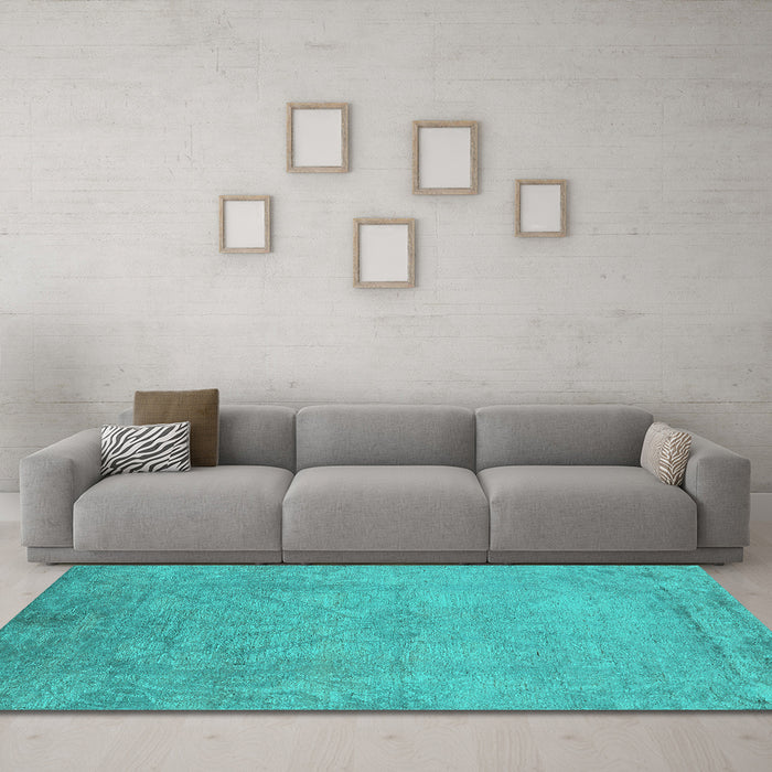 Machine Washable Oriental Turquoise Industrial Area Rugs in a Living Room,, wshurb2737turq