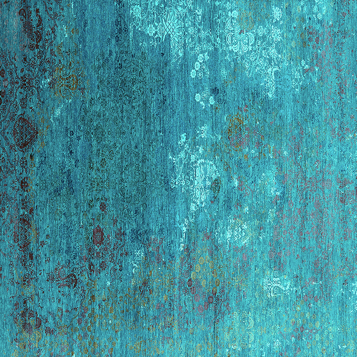 Square Machine Washable Oriental Turquoise Industrial Area Rugs, wshurb2738turq