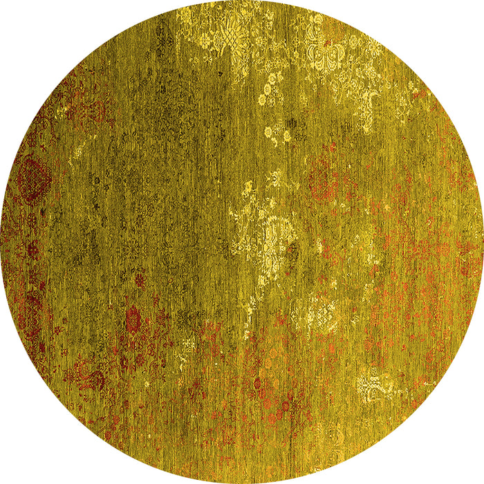 Round Oriental Yellow Industrial Rug, urb2738yw