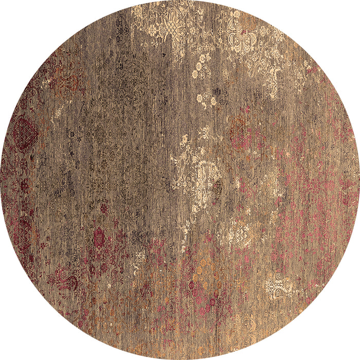 Round Machine Washable Oriental Brown Industrial Rug, wshurb2738brn