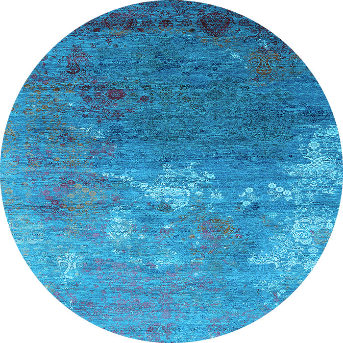 Round Machine Washable Oriental Light Blue Industrial Rug, wshurb2738lblu