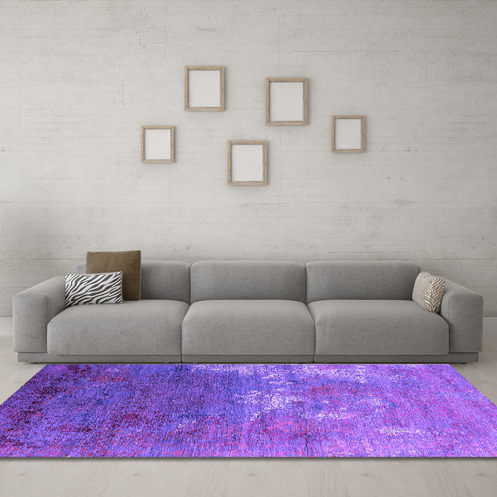 Machine Washable Oriental Purple Industrial Area Rugs in a Living Room, wshurb2738pur