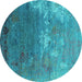 Round Oriental Turquoise Industrial Rug, urb2738turq