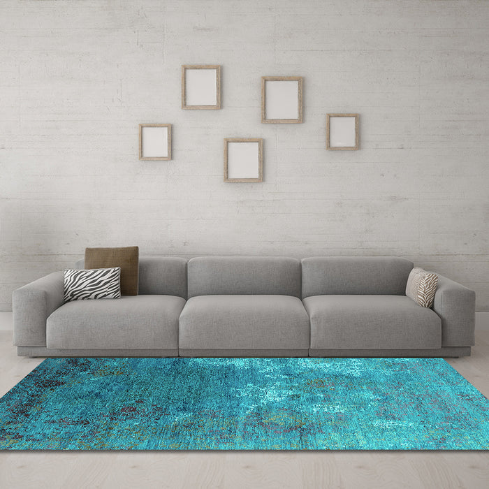 Machine Washable Oriental Turquoise Industrial Area Rugs in a Living Room,, wshurb2738turq
