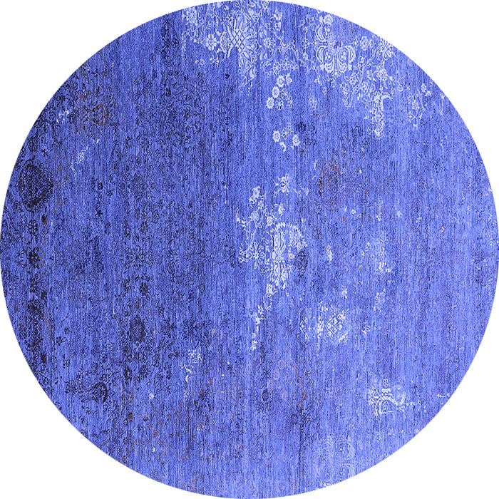 Round Machine Washable Oriental Blue Industrial Rug, wshurb2738blu
