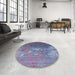 Round Mid-Century Modern Purple Oriental Rug in a Office, urb2738