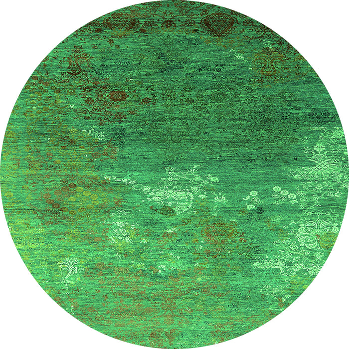 Round Machine Washable Oriental Green Industrial Area Rugs, wshurb2738grn