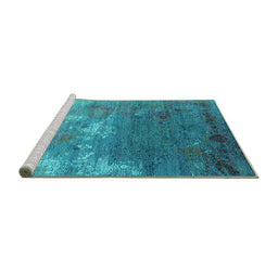 Sideview of Machine Washable Oriental Turquoise Industrial Area Rugs, wshurb2738turq