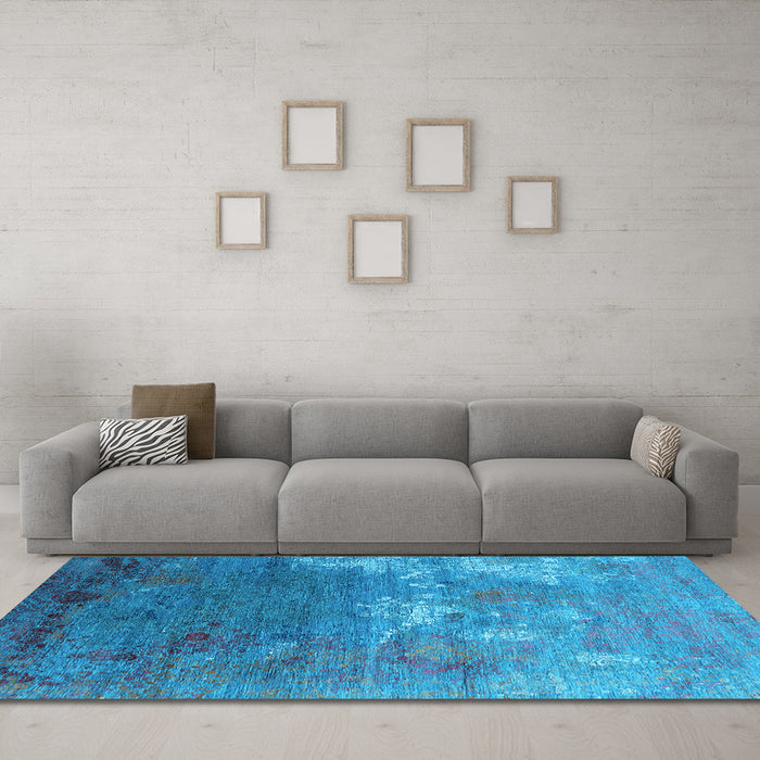Machine Washable Oriental Light Blue Industrial Rug in a Living Room, wshurb2738lblu