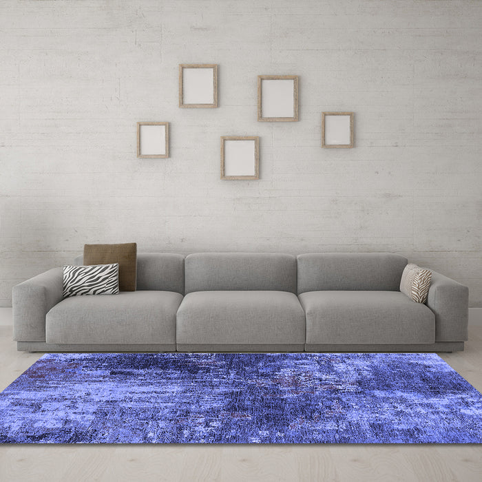 Machine Washable Oriental Blue Industrial Rug in a Living Room, wshurb2739blu