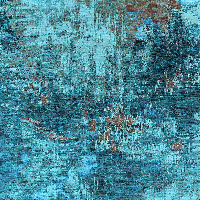 Square Machine Washable Oriental Light Blue Industrial Rug, wshurb2739lblu