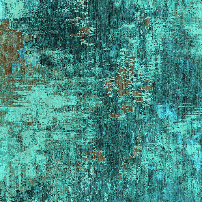 Square Machine Washable Oriental Turquoise Industrial Area Rugs, wshurb2739turq