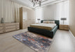 Mid-Century Modern Purple Oriental Rug in a Bedroom, urb2739