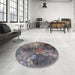 Round Mid-Century Modern Purple Oriental Rug in a Office, urb2739