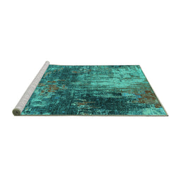 Sideview of Machine Washable Oriental Turquoise Industrial Area Rugs, wshurb2739turq
