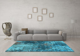 Machine Washable Oriental Light Blue Industrial Rug in a Living Room, wshurb2739lblu