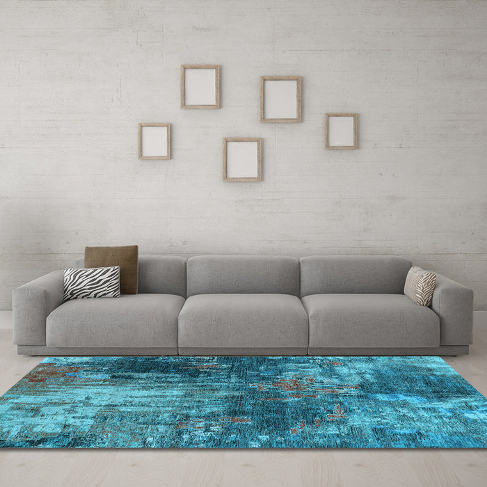 Machine Washable Oriental Light Blue Industrial Rug in a Living Room, wshurb2739lblu