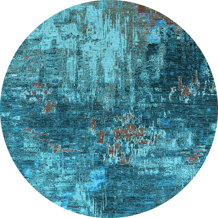 Round Machine Washable Oriental Light Blue Industrial Rug, wshurb2739lblu
