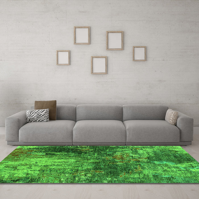 Machine Washable Oriental Green Industrial Area Rugs in a Living Room,, wshurb2739grn